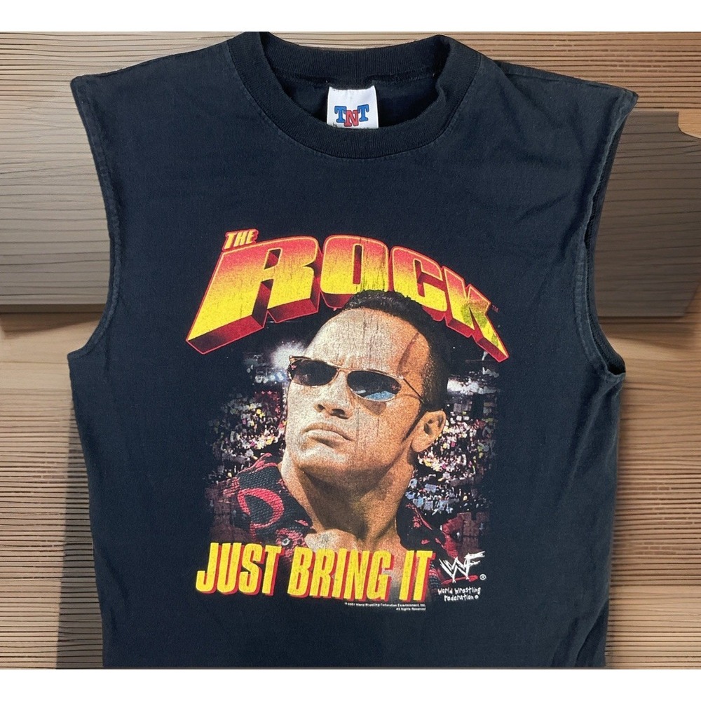 The Rock Tank Top Youth L WWF WWE Wrestling Graphic Sleeveless Y2K TNT Vintage